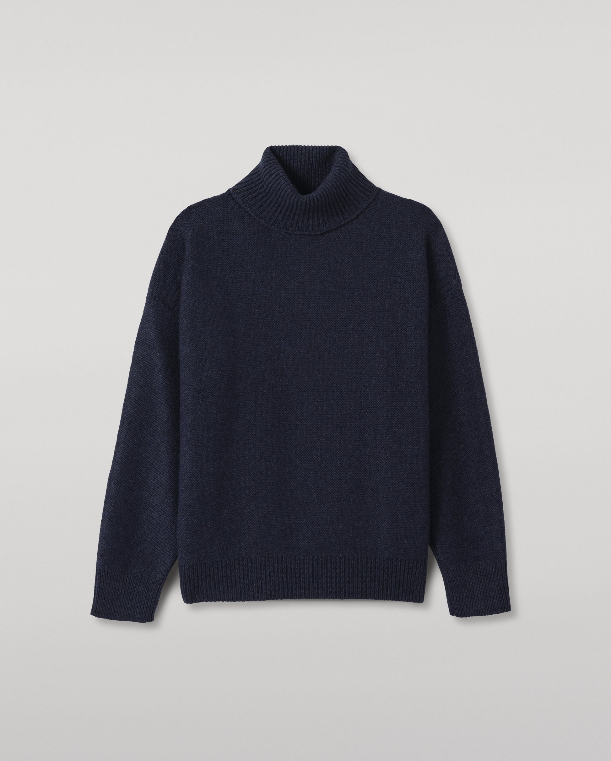 JOHNSTONS OF ELGIN MAGGIE ROLL NECK SWEATER CASHMERE REVERSE STITCH ROLL NECK SWEATER - 8 PLY NAVY 100% CASHMERE KAI05983HD7350