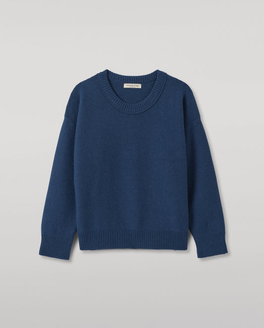 JOHNSTONS OF ELGIN MAGGIE CREW SWEATER CASHMERE REVERSE STITCH ROUND NECK SWEATER - 8 PLY BLUE 100% CASHMERE KAI05990SD5369