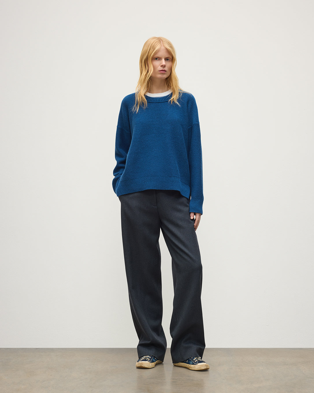Maggie Blue Reverse Stitch Cashmere Jumper | Made in Scotland ...