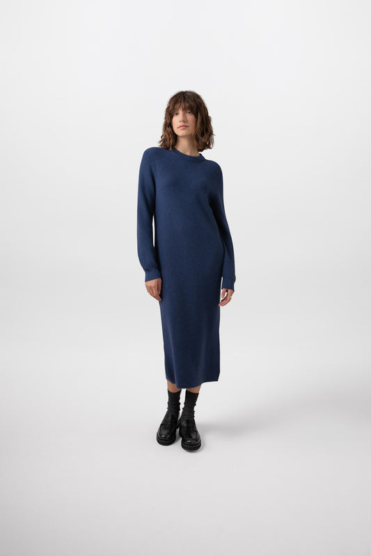 Johnstons of Elgin Womens Knitwear Ocean Blue Ribbed Cashmere Dress KAP05096HD7244