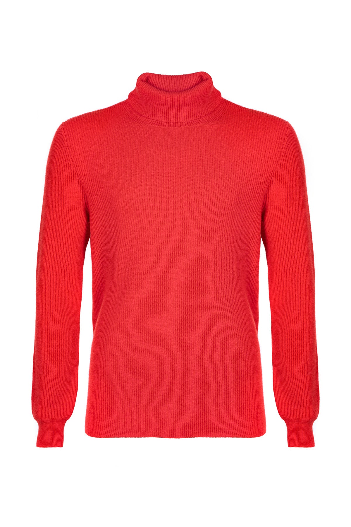 Johnstons of Elgin Men’s Ribbed Cashmere Roll Neck Jumper in Orkney Red KAP05107SE0661