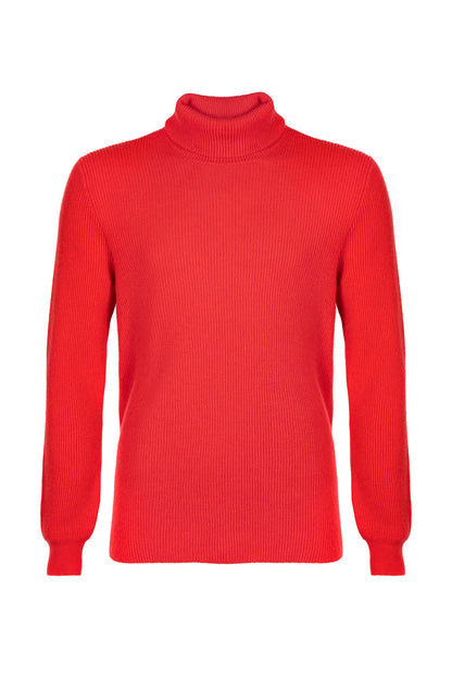 Johnstons of Elgin Men’s Ribbed Cashmere Roll Neck Jumper in Orkney Red KAP05107SE0661