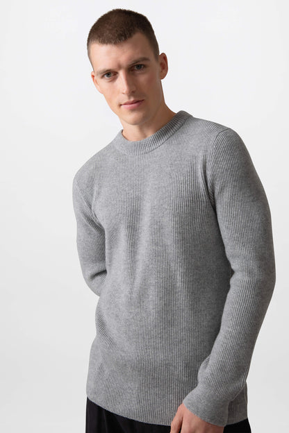 Johnstons of Elgin Men's Knitwear Light Grey Ribbed Cashmere Jumper KAP05144HA0308