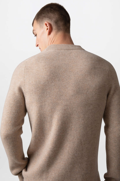 Johnstons of Elgin Men's Knitwear Oatmeal Ribbed Cashmere Jumper KAP05144HB0210