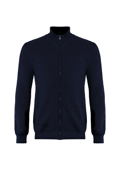 Johnstons of Elgin SS24 Unisex Knitwear Dark Navy Unisex Ribbed Cashmere Cardigan KAP05157SD7286