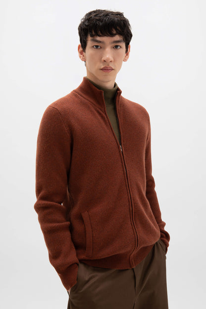 Johnstons of Elgin AW24 Unisex Knitwear Russet Unisex Ribbed Cashmere Cardigan KAP05157HE7051