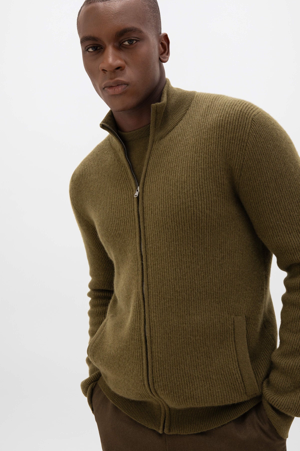 Unisex Ribbed Olive Cashmere Cardigan – Johnstons of Elgin