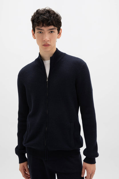 Johnstons of Elgin SS24 Unisex Knitwear Dark Navy Unisex Ribbed Cashmere Cardigan KAP05157SD7286