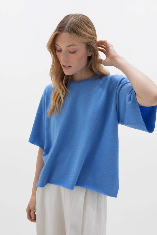 Johnstons of Elgin SS24 Women's Knitwear Skye Blue Cashmere T-Shirt KAP05201SD4950
