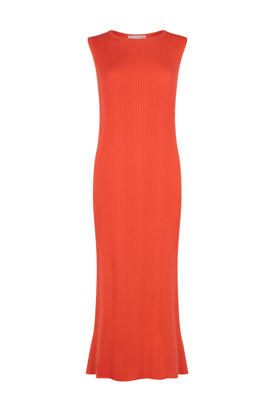 Johnstons of Elgin SS24 Women's Knitwear Coral Sleeveless Ribbed Cashmere Dress KAP05204SG4262