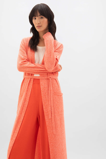 Johnstons of Elgin SS24 Women's Knitwear Coral Marl Belted Long Cashmere Cardigan KAP05205004619