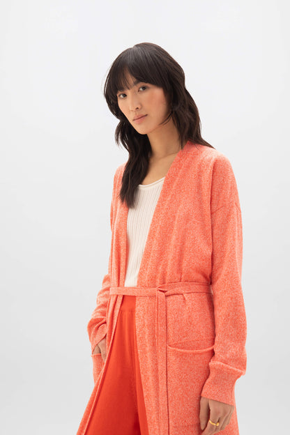 Johnstons of Elgin SS24 Women's Knitwear Coral Marl Belted Long Cashmere Cardigan KAP05205004619