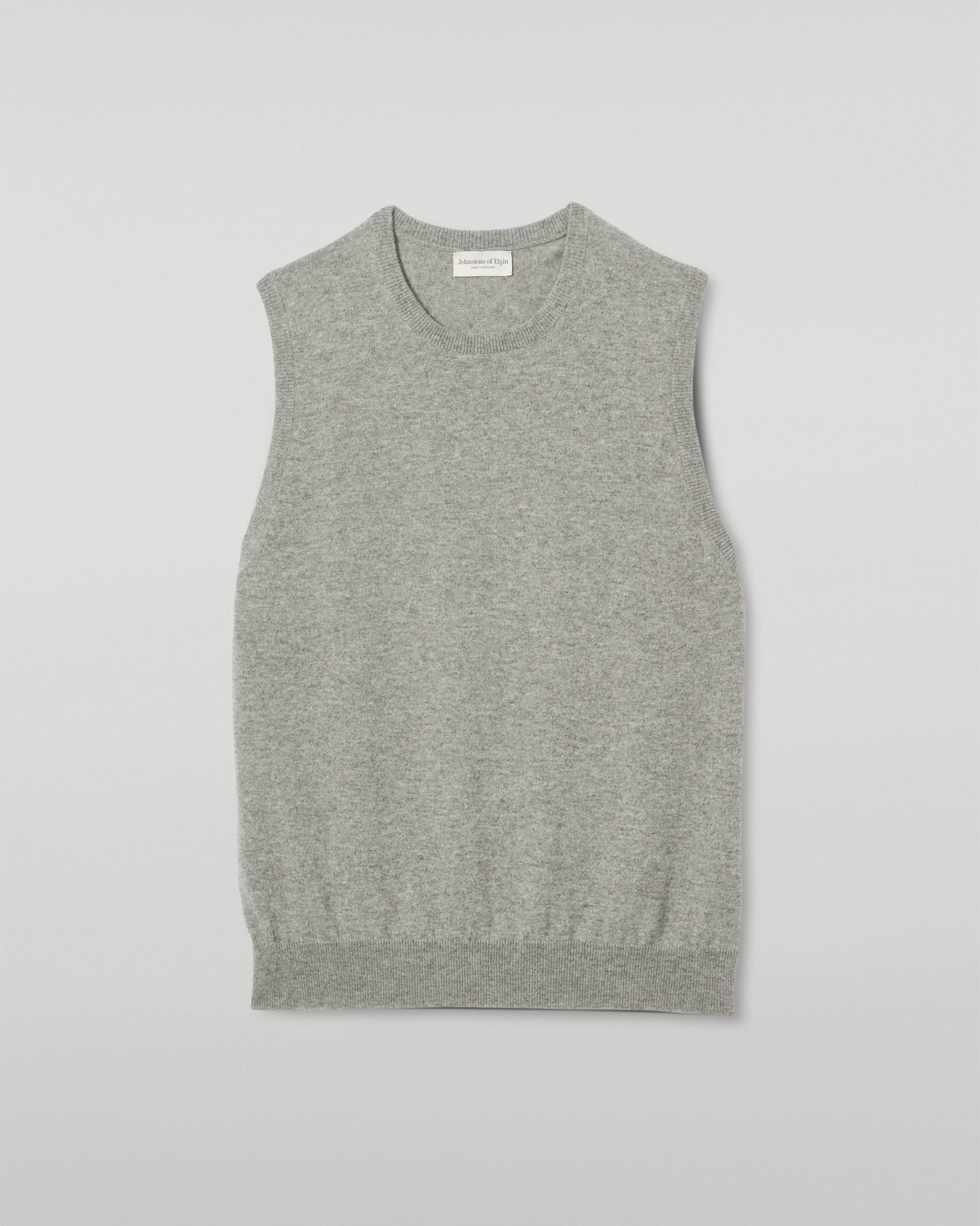 JOHNSTONS OF ELGIN MENS LENNOX SLEEVELESS CREW GREY 100% CASHMERE KAP05243HA0400