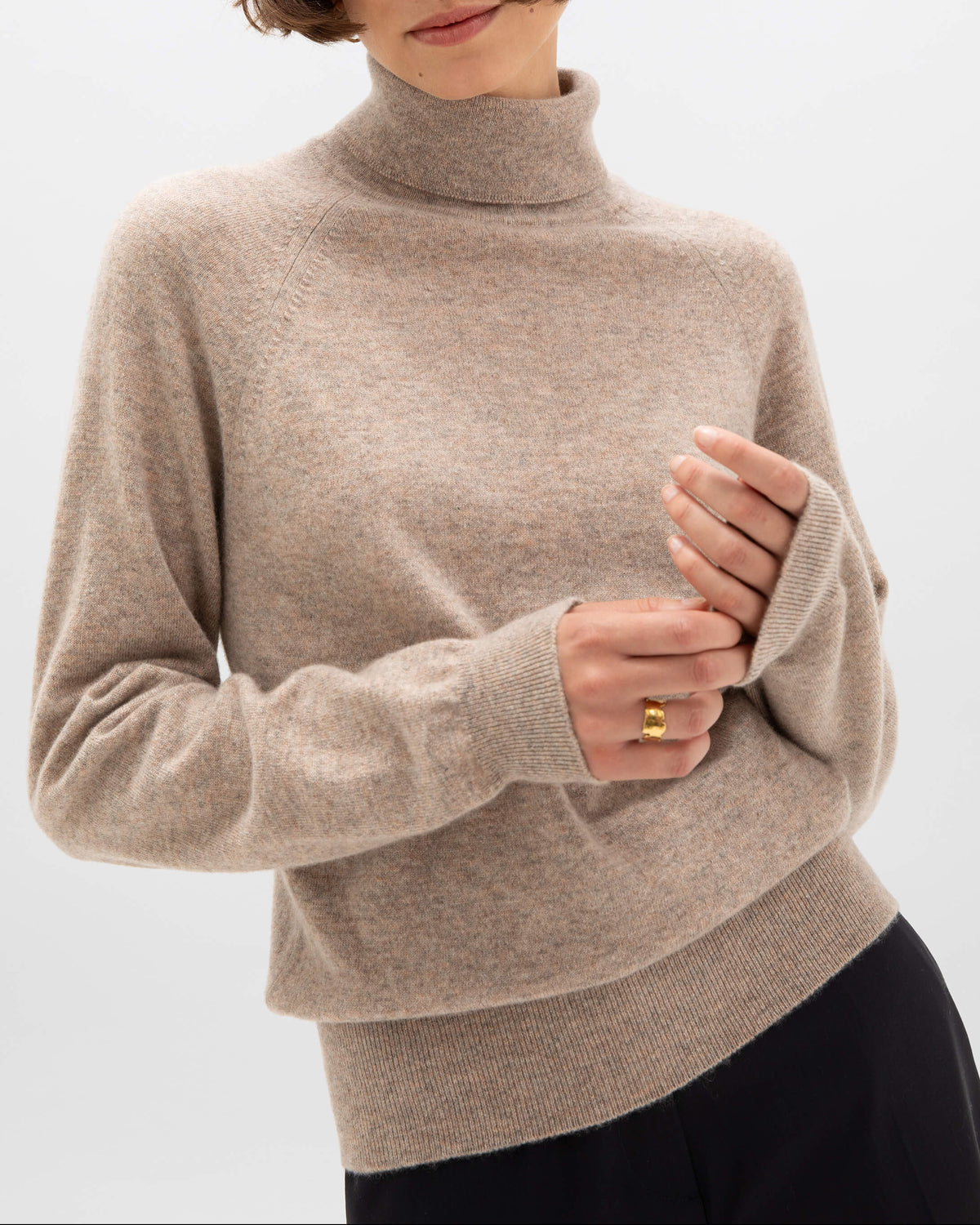 Cashmere Light Brown Roll Neck Jumper