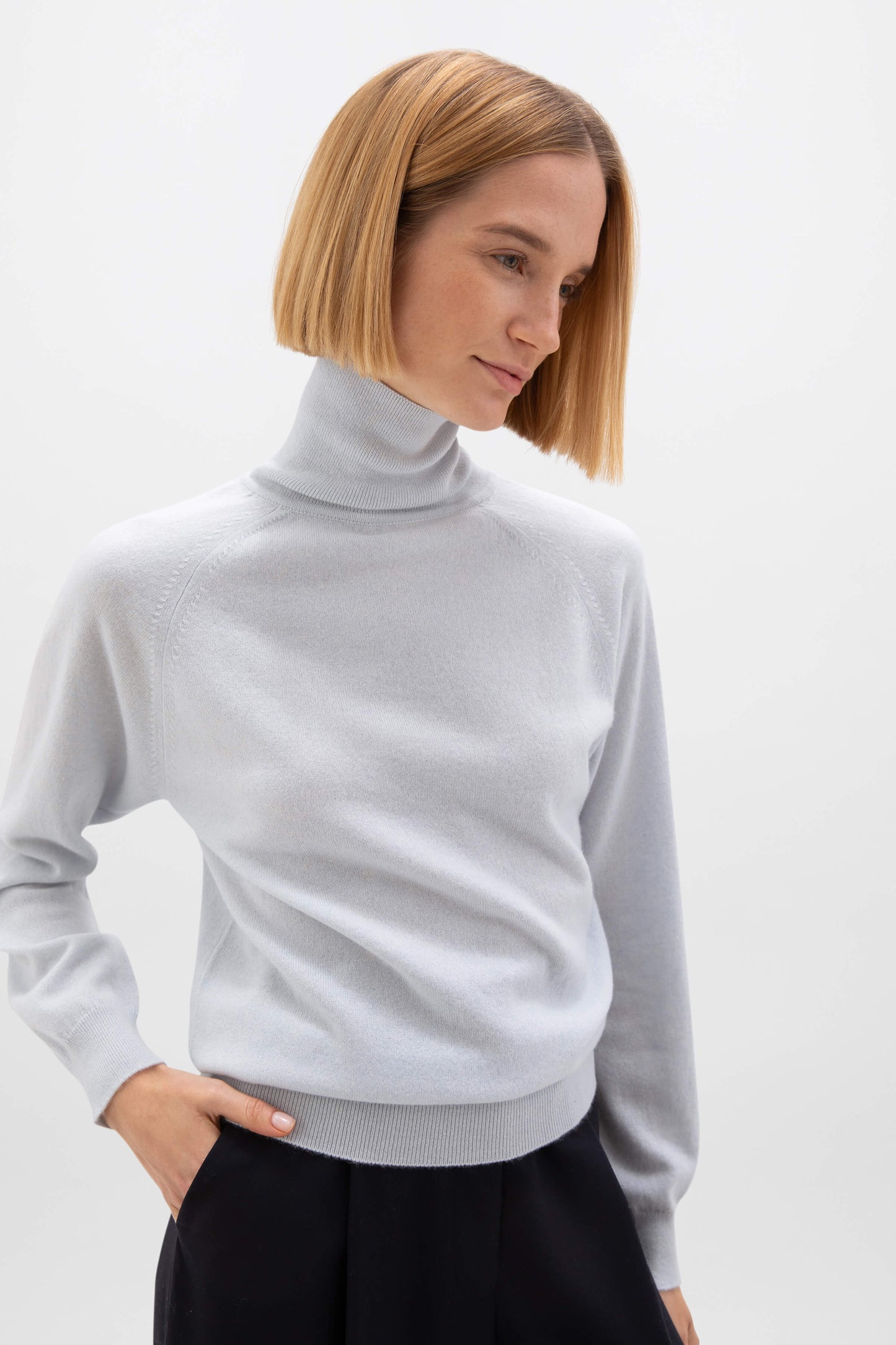 Johnstons of Elgin AW24 Women's Knitwear Ice Blue Cashmere Roll Neck KAP05275SD0169