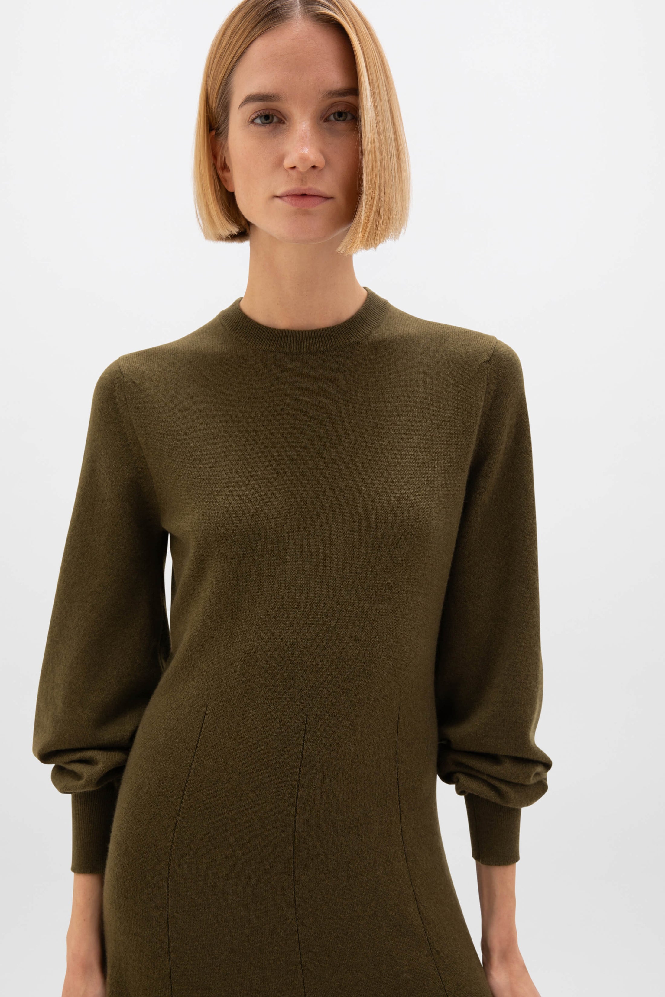 Fit & Flare Women's Olive Cashmere Dress