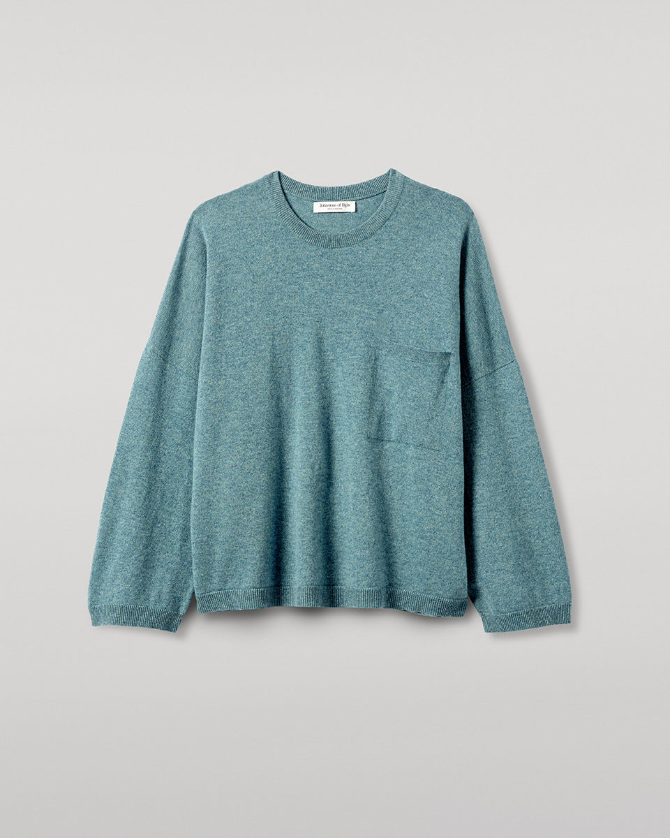 Johnstons of Elgin AW25 Women's Knitwear Seascape Gauzy Pocket Green Cashmere Jumper Close Up KAP05315HC0038