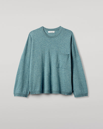 Johnstons of Elgin AW25 Women's Knitwear Seascape Gauzy Pocket Green Cashmere Jumper Close Up KAP05315HC0038