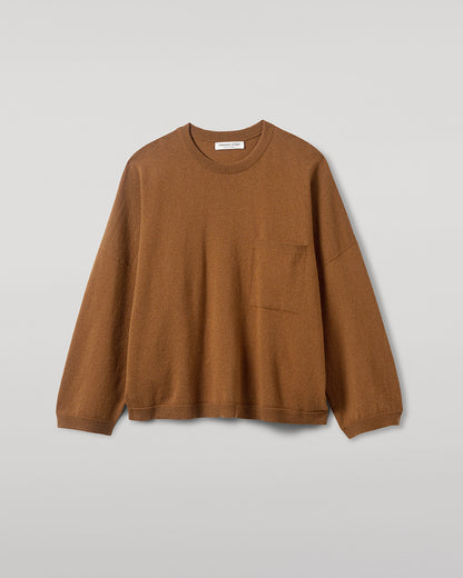 Johnstons of Elgin AW25 Women's Knitwear Dark Camel Gauzy Pocket Camel Cashmere Jumper Pocket details KAP05315SB4620