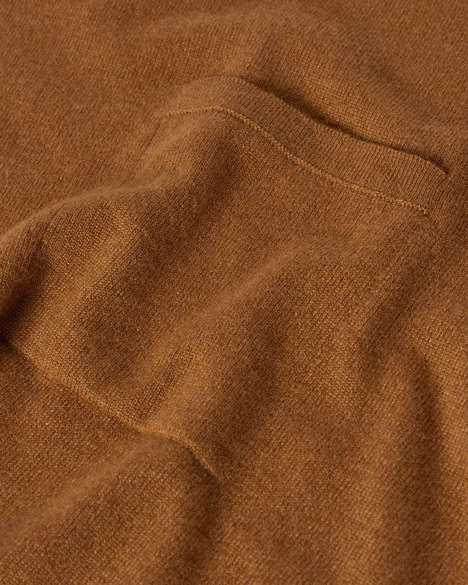 Johnstons of Elgin AW25 Women's Knitwear Dark Camel Gauzy Pocket Camel Cashmere Jumper Pocket details KAP05315SB4620