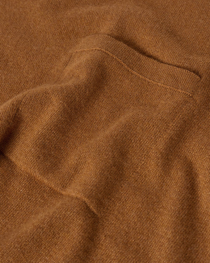 Johnstons of Elgin AW25 Women's Knitwear Dark Camel Gauzy Pocket Camel Cashmere Jumper Pocket details KAP05315SB4620