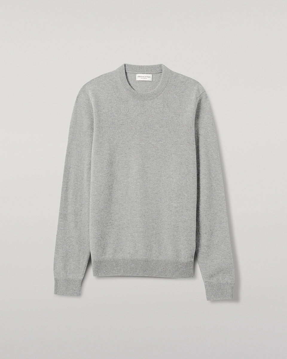 Johnstons of Elgin AW25 Men's Knitwear Light Grey Classic Cashmere Grey Round Neck KAP05471HA0308