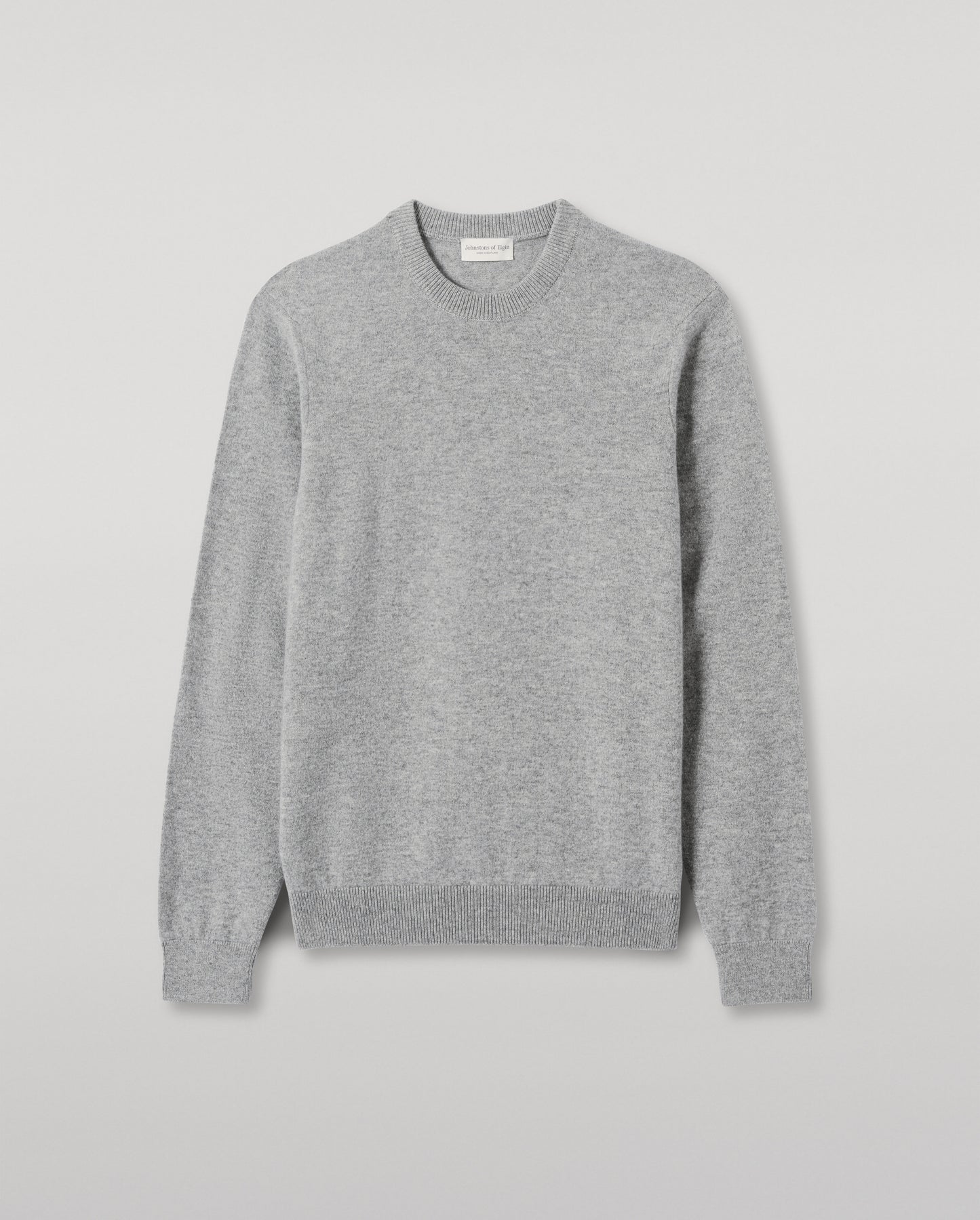 JOHNSTONS OF ELGIN MENS RORY CREW CLASSIC JUMPER GREY 100% CASHMERE KAP05471HA0400