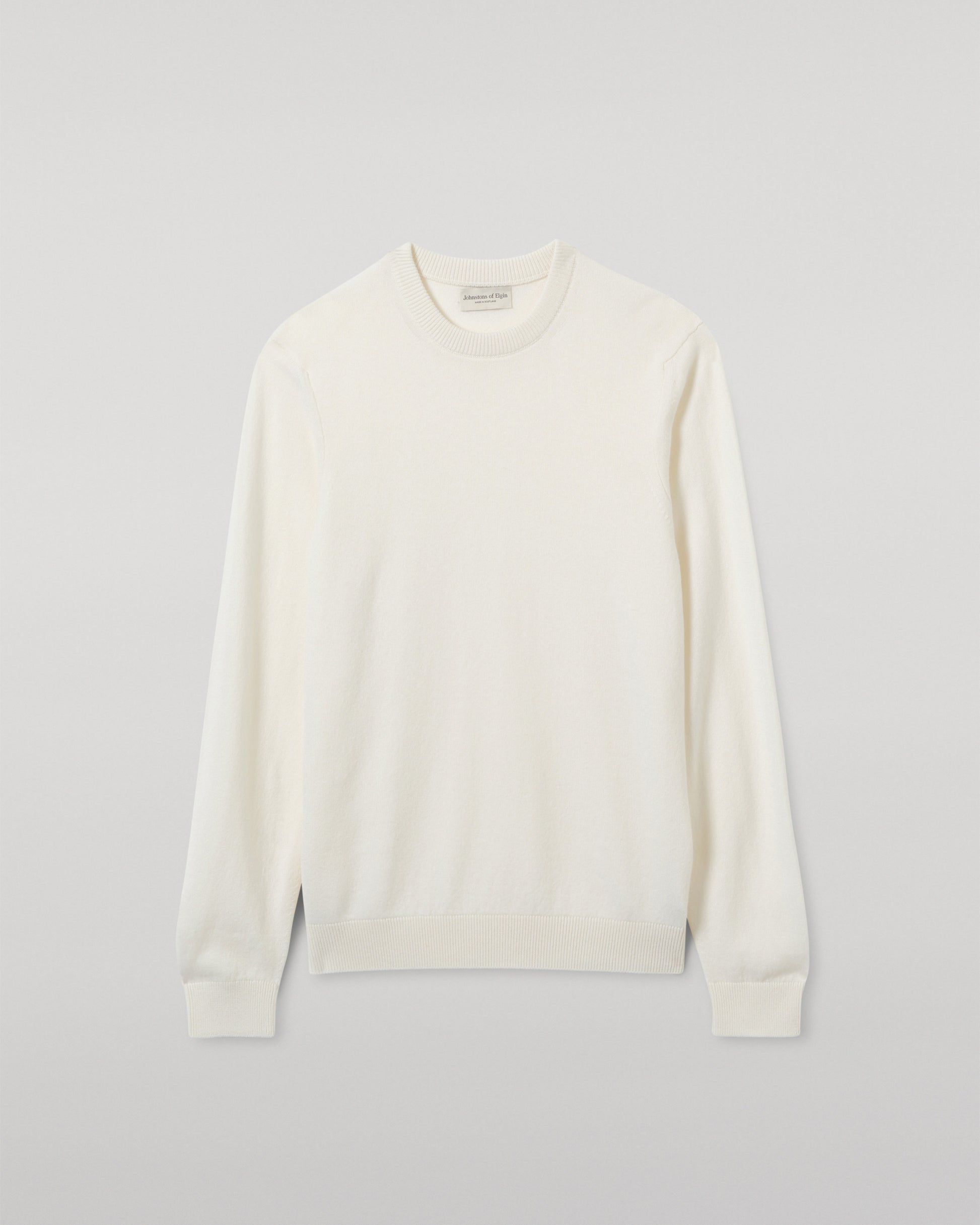 JOHNSTONS OF ELGIN MENS RORY CREW CLASSIC JUMPER WHITE 100% CASHMERE KAP05471SA0606