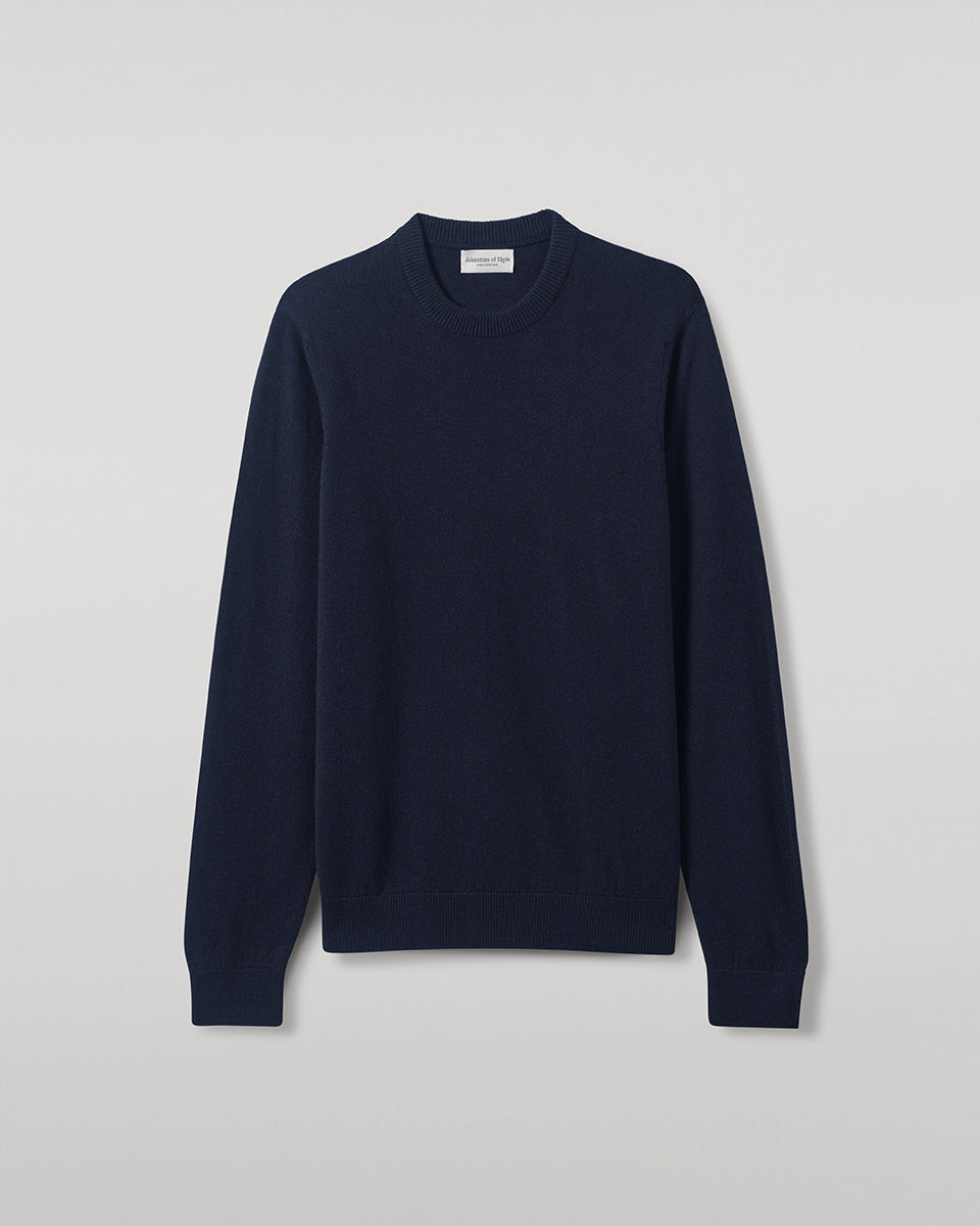 Johnstons of Elgin AW25 Men's Knitwear Dark Navy Classic Cashmere Navy Round Neck Jumper KAP05471SD7666