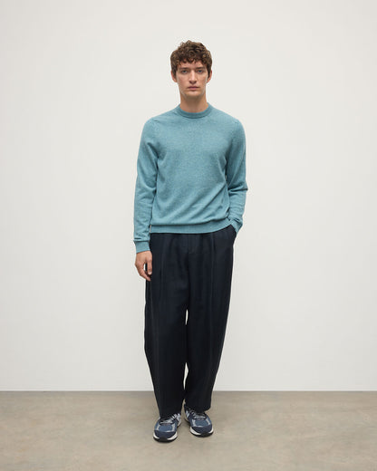 Johnstons of Elgin AW25 Men's Knitwear Seascape Classic Cashmere Green Round Neck Jumper KAP05471HC0038