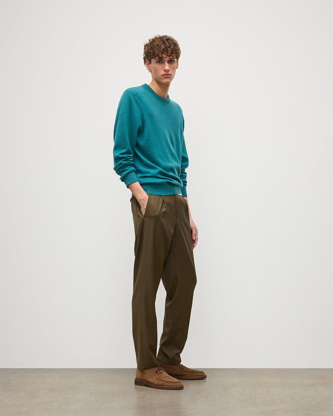 JOHNSTONS OF ELGIN MENS RORY CREW CLASSIC JUMPER GREEN 100% CASHMERE KAP05471SC4720XS