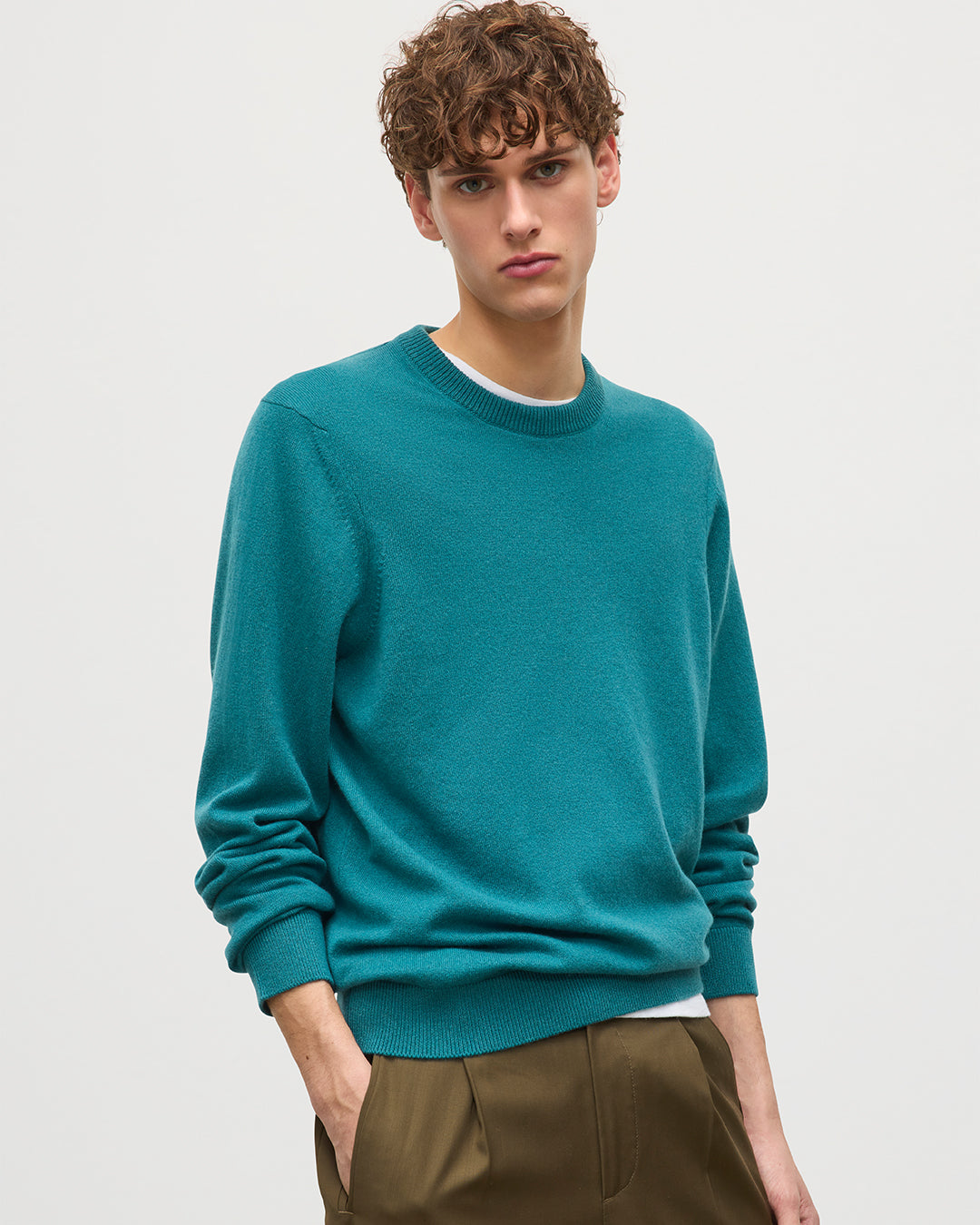 JOHNSTONS OF ELGIN MENS RORY CREW CLASSIC JUMPER GREEN 100% CASHMERE KAP05471SC4720XS