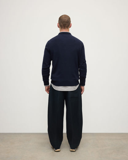 Johnstons of Elgin AW25 Men's Knitwear Dark Navy Classic Cashmere Navy Round Neck Jumper KAP05471SD7666