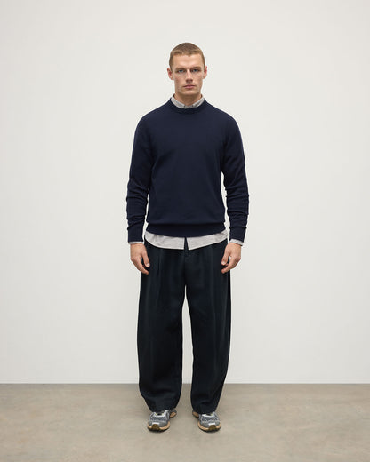 Johnstons of Elgin AW25 Men's Knitwear Dark Navy Classic Cashmere Navy Round Neck Jumper KAP05471SD7666