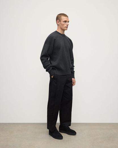 Johnstons of Elgin AW25 Men's Knitwear Charcoal Relaxed Milano Stitch Camel Jumper KAP05486HA7165