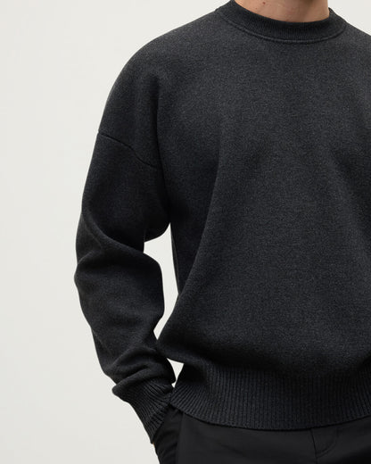 Johnstons of Elgin AW25 Men's Knitwear Charcoal Relaxed Milano Stitch Camel Jumper KAP05486HA7165