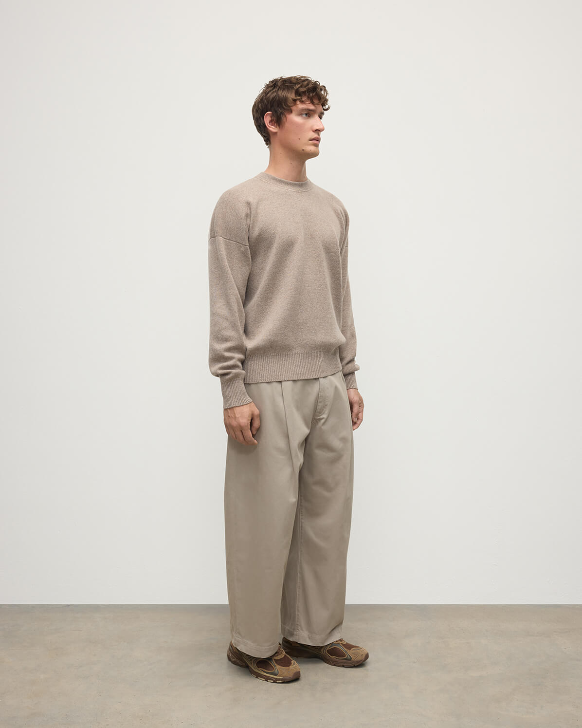 Johnstons of Elgin AW25 Men's Knitwear Ash Relaxed Milano Stitch Brown Jumper KAP05486HB4334