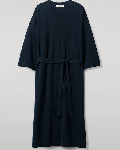 Johnstons of Elgin AW25 Women's Knitwear Bottle Green Tie-Waist Cashmere Green Jumper Dress Details  KAP05490SC7341