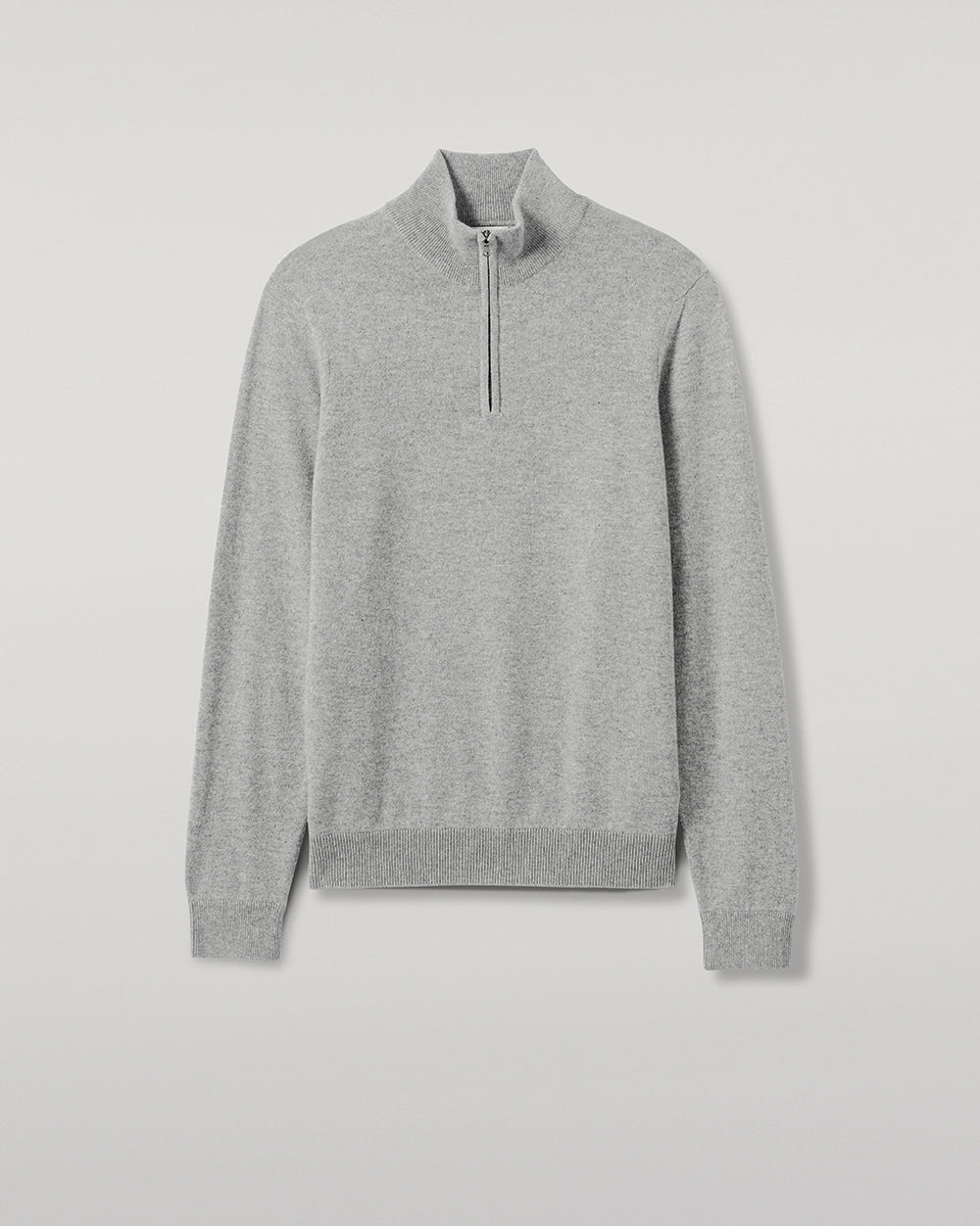 Johnstons of Elgin AW25 Men's Knitwear Light Grey Classic Cashmere Grey  Zip Neck Jumper KAP05695HA0308