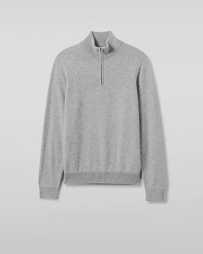 Johnstons of Elgin AW25 Men's Knitwear Light Grey Classic Cashmere Grey  Zip Neck Jumper KAP05695HA0308