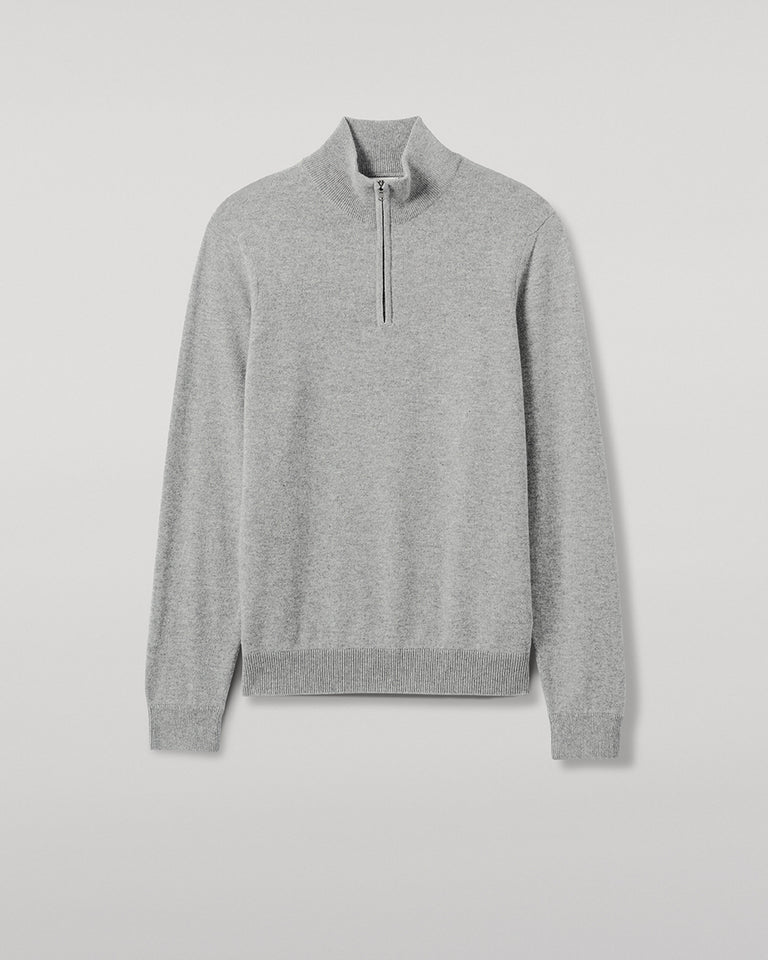 Johnstons of Elgin AW25 Men's Knitwear Light Grey Classic Cashmere Grey  Zip Neck Jumper KAP05695HA0308