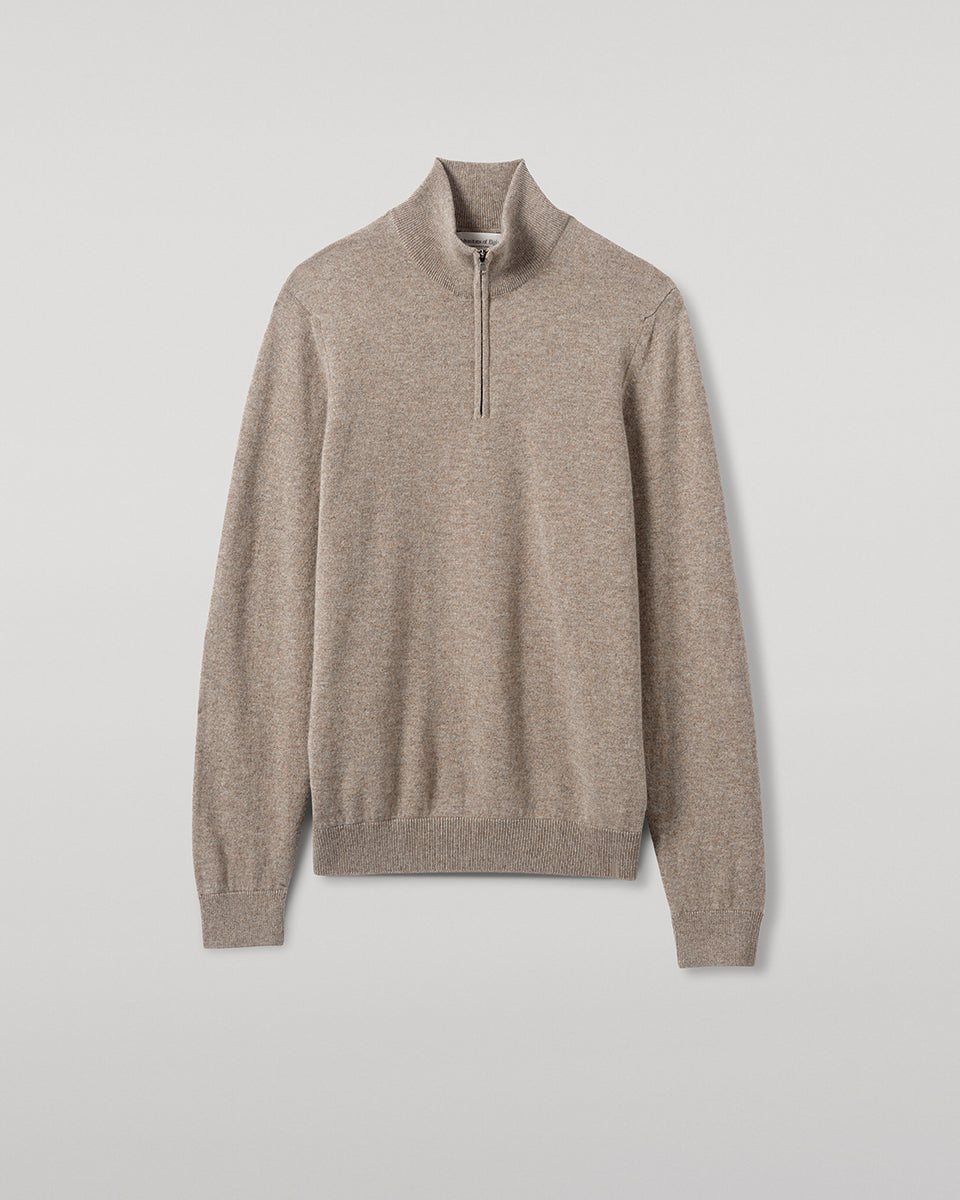 Johnstons of Elgin AW25 Men's Knitwear Ash Classic Cashmere Brown Zip Neck Jumper KAP05695HB4334