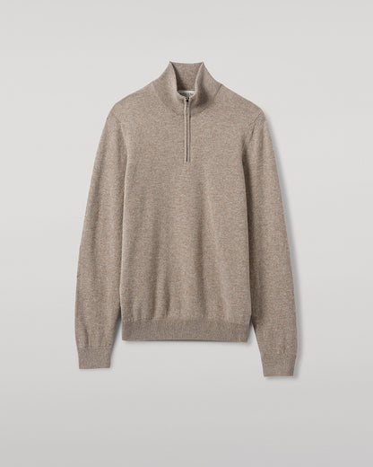 Johnstons of Elgin AW25 Men's Knitwear Ash Classic Cashmere Brown Zip Neck Jumper KAP05695HB4334