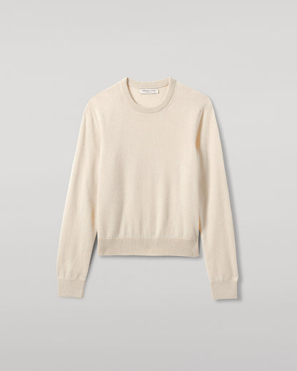Johnstons of Elgin AW25 Women's Knitwear Champagne Classic Cashmere Cream Round Neck Jumper close up KAP05572SA0502