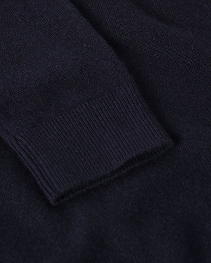 Johnstons of Elgin AW25 Women's Knitwear Dark Navy Classic Cashmere Navy Round Neck Jumper close up  KAP05572SD7666