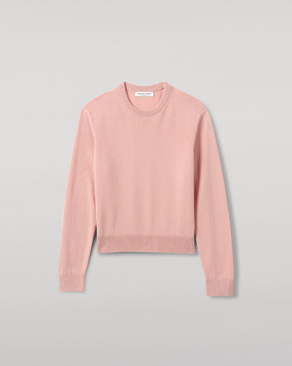 Johnstons of Elgin AW25 Women's Knitwear Nude Classic Cashmere Pink Round Neck Jumper Close Up KAP05572SE0740