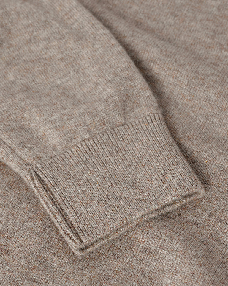 Johnstons of Elgin AW25 Women's Knitwear Ash Classic Cashmere Brown Round Neck Close Up KAP05572HB4334