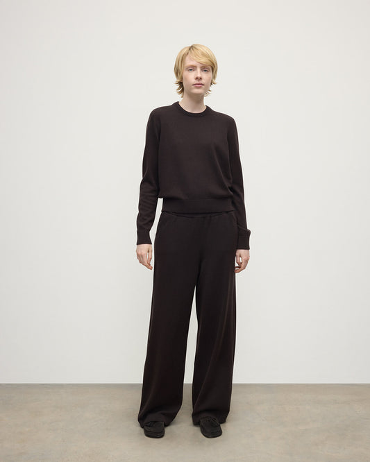 Johnstons of Elgin AW25 Women's Knitwear Molasses Wide Leg Brown Cashmere Trousers KBP00926SB7290