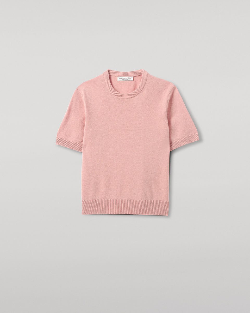 Johnstons of Elgin AW25 Women's Knitwear Nude Classic Cashmere Pink T-shirt Details KAP05574SE0740
