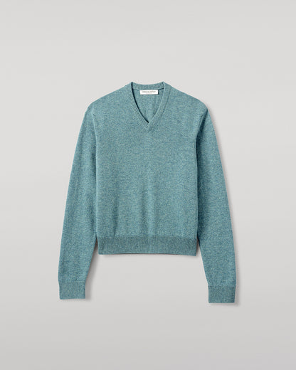 Johnstons of Elgin AW25 Women's Knitwear Seascape Classic Cashmere Green V Neck Jumper KAP05575HC0038